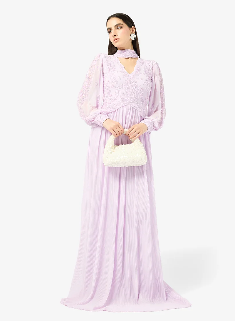 Frock And Frill  Embellished Neck Band Puff Sleeve Maxi Dress for Women | Best Price UAE